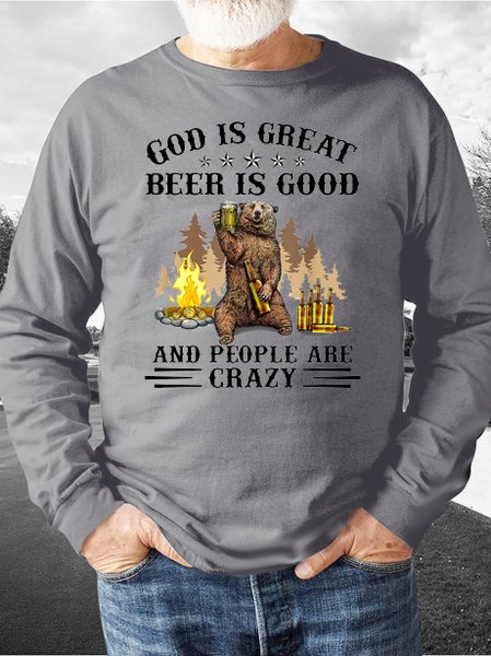 

Fun pattern printed round neck long-sleeved sweatshirt, Gray, Hoodies&Sweatshirts