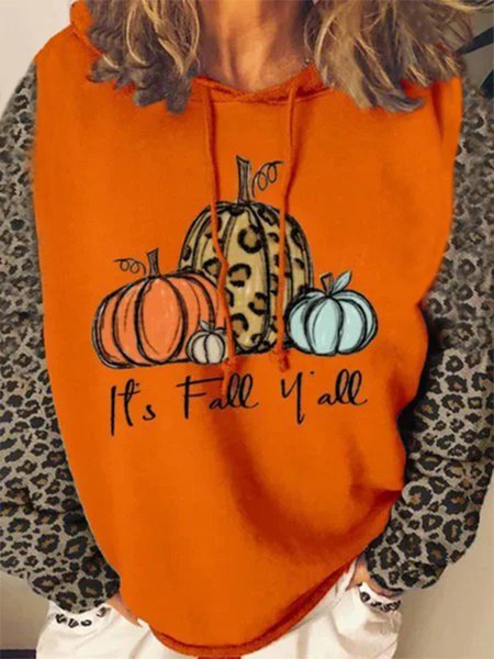 

Color-block Leopard Pumpkin Letters Printed Hoodie Long Sleeve Plus Size Casual Sweatshirts, Multicolor, Hoodies & Sweatshirts