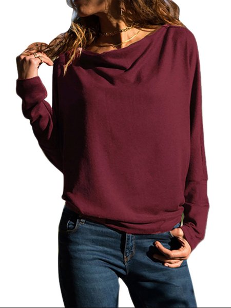 

Nozioni di base Solido Maniche Lunghe Camicie & Top, Vino rosso, Blouses & Shirts