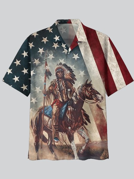 

Short Sleeve Animal Shirt Collar Shirts & Tops, As picture, Men's Floral shirt