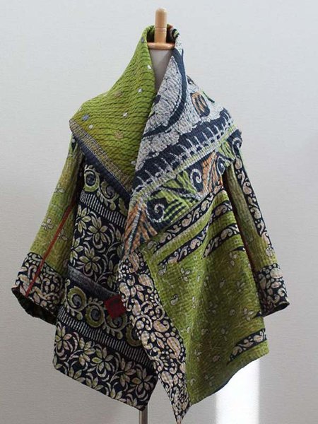 

Tribal Printed Casual Outerwear, Green, Outerwear