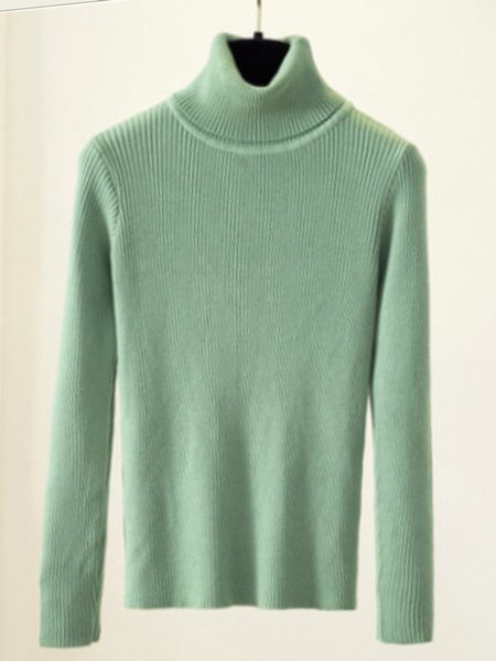 

High Neck Fashion Plain Shirts & Tops, Lightgreen, Tops