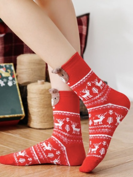 

Winter Cotton Superfine Fiber Mid-weight Women Socks, Red, Socks