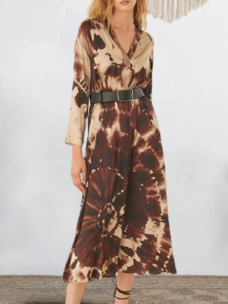 

Casual Household Daily Vintage Boho Dresses, Light coffee, Tie dye dress