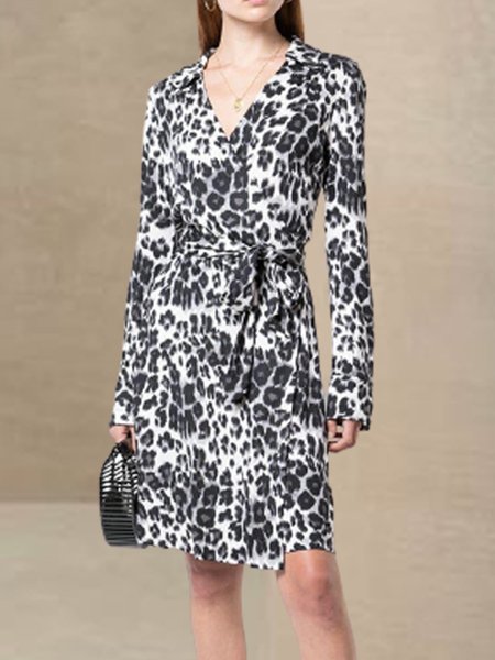 

V Neck Fashion Animal Dresses, Leopard, Casual Dresses