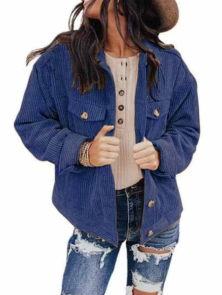 

Casual Shirt Collar Outerwear, Purplish blue, Coats & Jackets