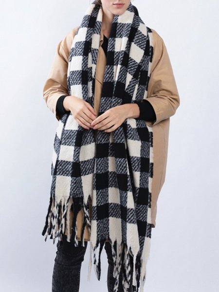 

Casual Vintage Simple Checked/Plaid Scarf, White, Scarves