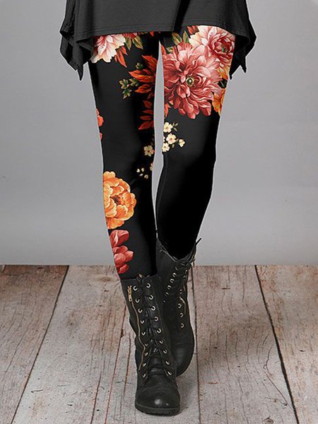 Floral Pants, Black, Leggings