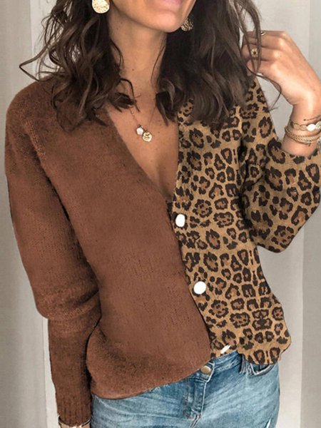 

Casual Long Sleeve Buttoned Sweater, Brown, Knitwear & Sweaters