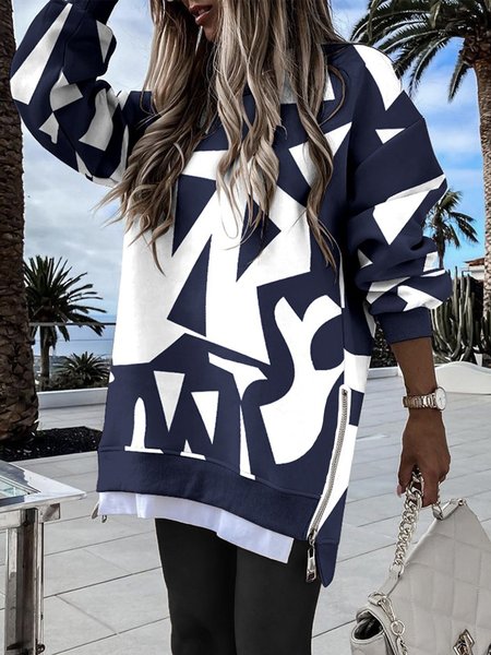 

Cotton Blends Letter Loosen Sweatshirt, Blue, Hoodies & Sweatshirts