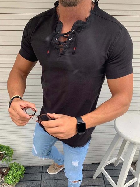 

Crew Neck Casual Short Sleeve Shirts & Tops, Black, Men's t-shirts