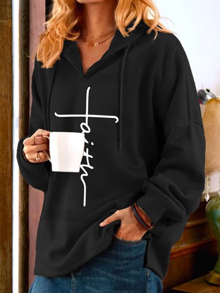 

Casual Letter Hooded Loosen Long Sleeve Sweatshirt, Black, Hoodies & Sweatshirts