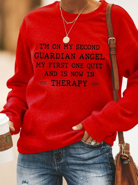

I 'M On Second Guardian Angel V Neck Cotton Blends Sweatshirt Crew Neck Casual Sweatshirt, Red, Hoodies&Sweatshirts