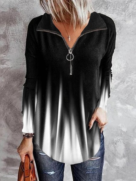 

Ombre Casual Lapel Shirts & Tops, Black, Tops