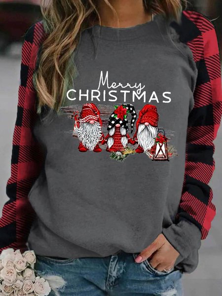 

Merry Christmas Gnomes Women‘s Casual Abstract Sweatshirt, Gray, Hoodies&Sweatshirts