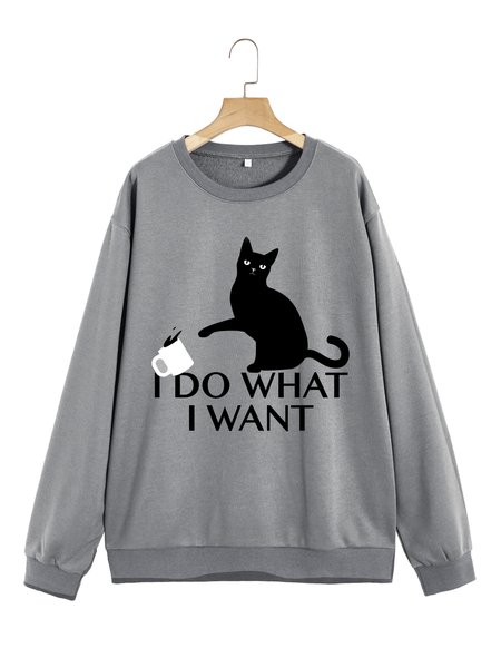

Unocis I Do What I Want Print Long Sleeve Sweatshirt, Gray, Sweatshirts