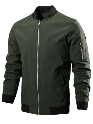 

Men's Plain Long Sleeve Baseball Jackets, Army green, Jacket