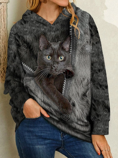 

Casual Animal cat Sweatshirt, As picture, Hoodies & Sweatshirts