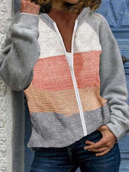 Crew Neck Raglan Sleeve Outerwear, Multicolor, Outerwear