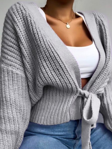 

Long Sleeve Solid Casual Loosen Outerwear, Gray, Cardigans