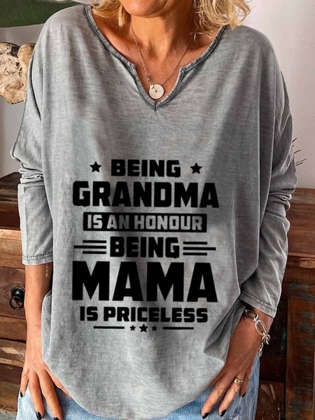 

Casual Long Sleeve U Neck Plus Size Printed Tops T-shirts, Gray, T-Shirts
