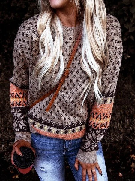 

Geometric Casual Sweater, Multicolor, Knitwear & Sweaters