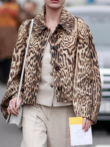 

Elegant Regular Fit Long sleeve Leopard Outerwear, As picture, Jackets