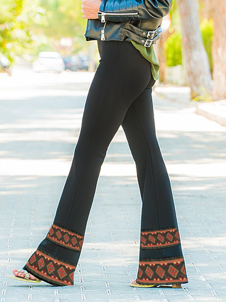 

Tribal Regular Fit Pants Ethnic pattern slim-fit flared trousers, Black, Pants