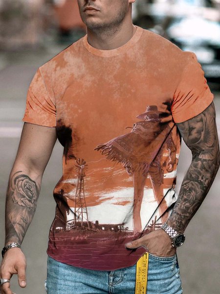 

Short Sleeve Crew Neck Casual Shirts & Tops, As picture, Men's t-shirts