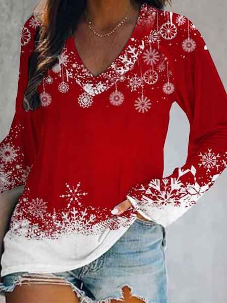 

V Neck Loosen Geometric Shirts & Tops, As picture, T-Shirts