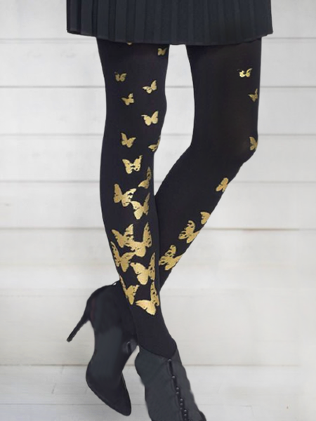 

Casual Pants Golden butterfly pattern leggings, Black, leggings