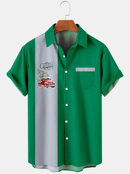 

Mens Christmas Trunk Printed Casual Breathable Short Sleeve Shirts, Green, Men's Floral shirt