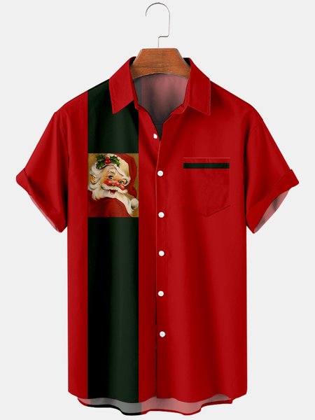 

Mens Christmas Santa Printed Casual Breathable Short Sleeve Shirts, Red, Shirts ＆ Blouse