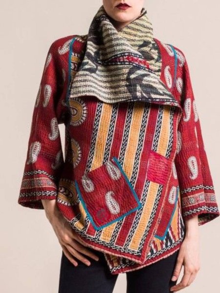 

Casual Long Sleeve Printed Outerwear, Multicolor, Outerwear