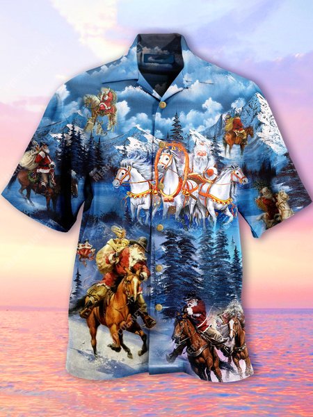 

Christmas Short Sleeve Shirts & Tops, As picture, Men's Floral shirt