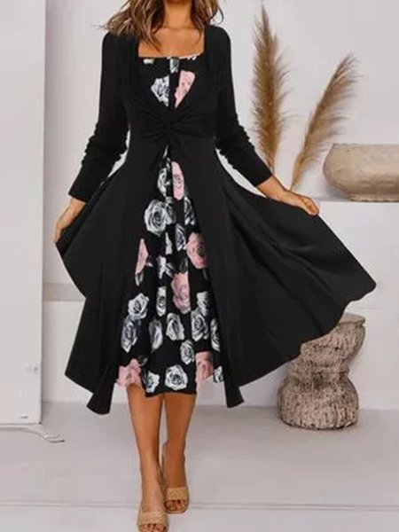 

Elegant Cotton Blends Loosen Dresses, Black, Midi Dresses