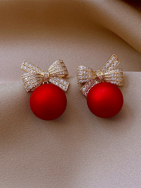

Christmas Rhinestone Bowknot Elegant Dangle Earrings, Red, Earrings