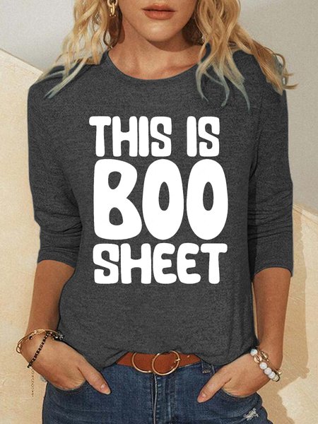

Funny text print round neck long sleeve T-shirt, Gray, Hoodies&Sweatshirts
