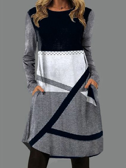 

Casual Crew Neck Dresses, Black-white, Mini Dresses