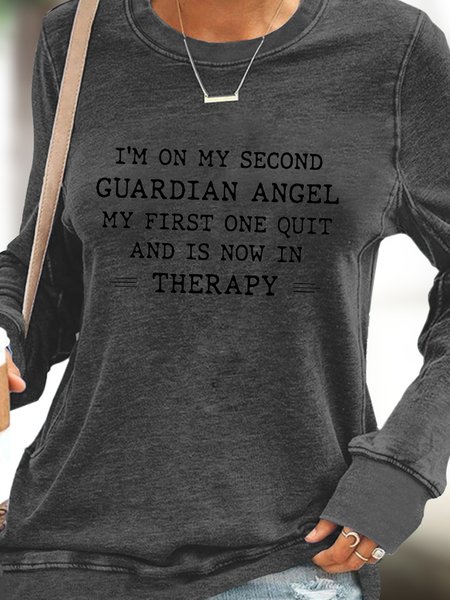 

I'M On My Second Guardian Angel Letter Casual Sweatshirt, Deep gray, Hoodies&Sweatshirts