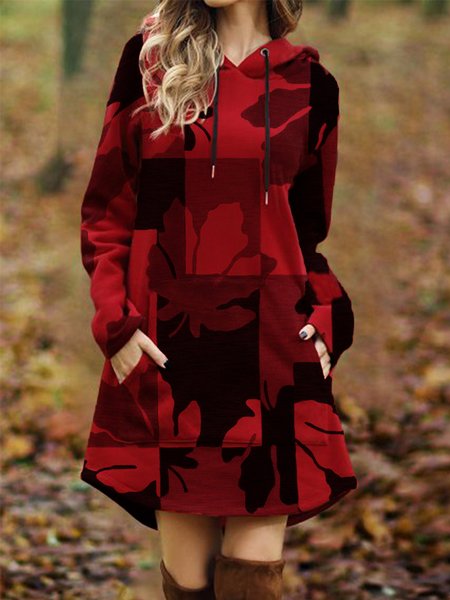 

Long Sleeve Printed Casual Dresses, Red, Mini Dresses