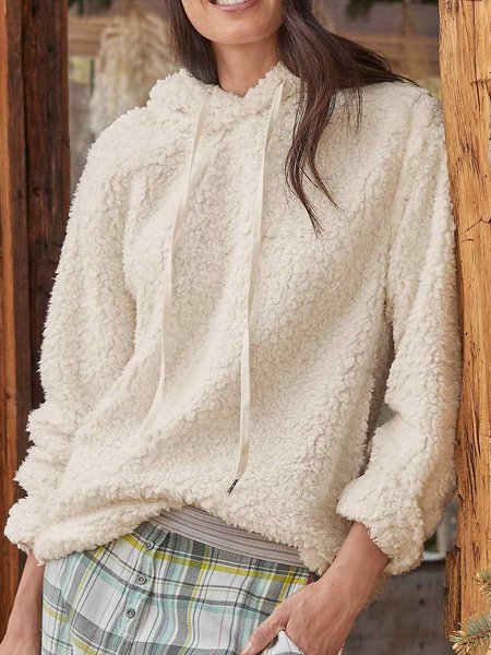 

Fluff/Granular Fleece Fabric Sweatshirt, Beige, Hoodies & Sweatshirts