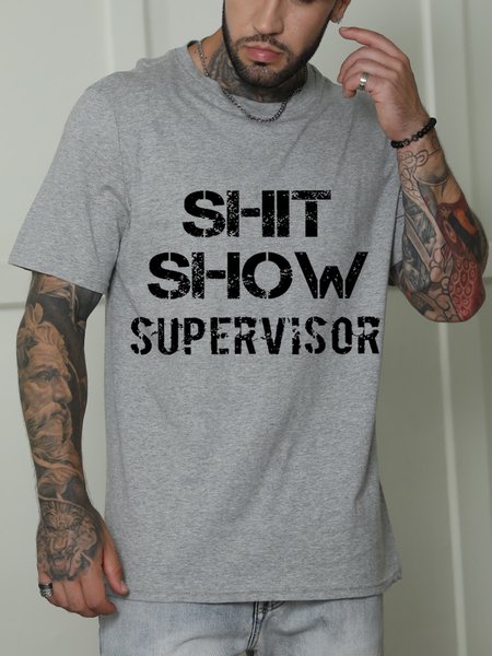 

Men's Shit Show Supervisor Short Sleeve Crew Neck T-shirt, Gray, T-shirts