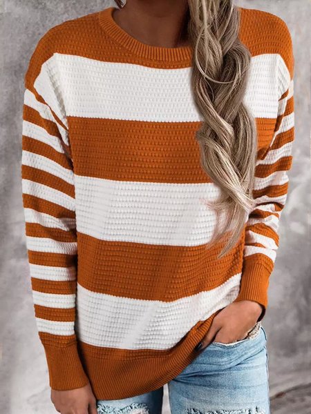 

Casual Color Block Loosen Crew Neck Sweater, As picture, Knitwear & Sweaters
