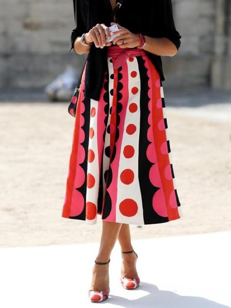 

Holiday Lady Polka Dots Skirt, Red, Midi Skirts