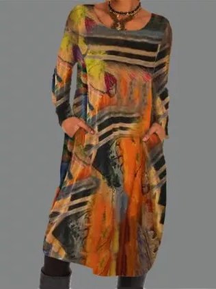 

Crew Neck Cotton Dresses, As picture, Mini Dresses