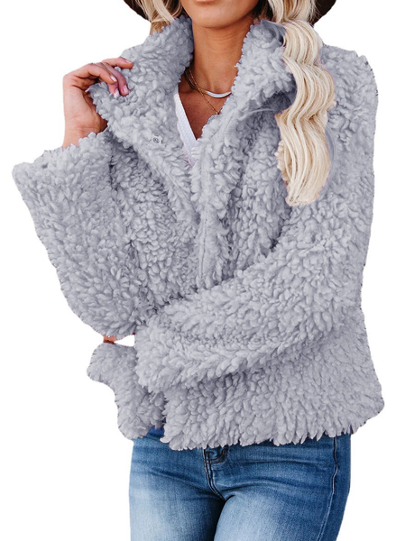 

Loosen Casual Fur Collar Outerwear, Gray, Coats & Jackets