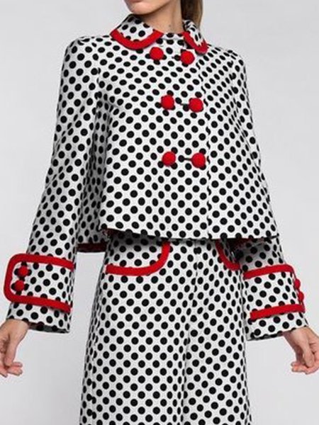 

Long Sleeve Polka Dots Lapel Outerwear, Black, Jackets