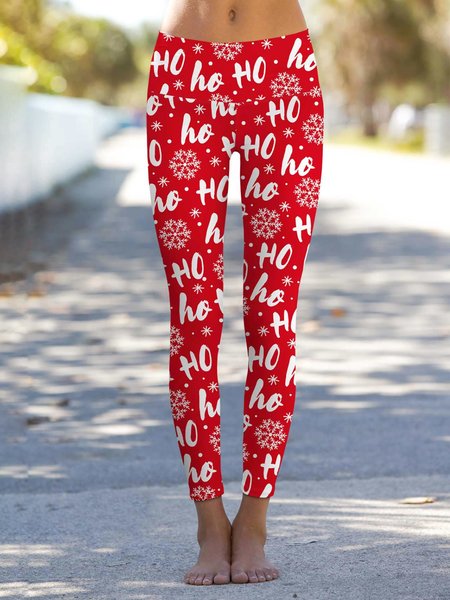 

Christmas Xmas Plus Size Printed Pants, Red, Leggings