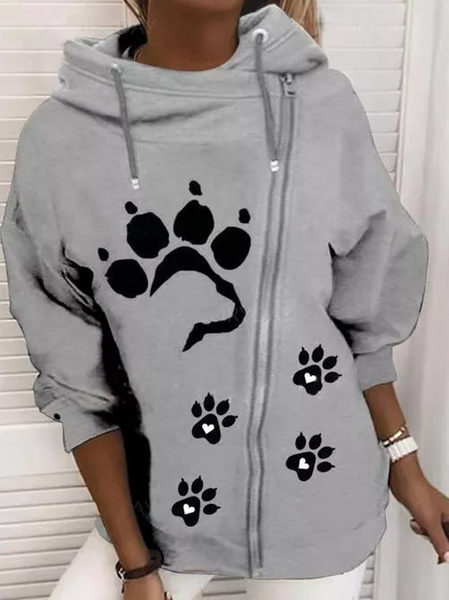

Hooded Cotton Blends Loosen Outerwear, Gray, Outerwear